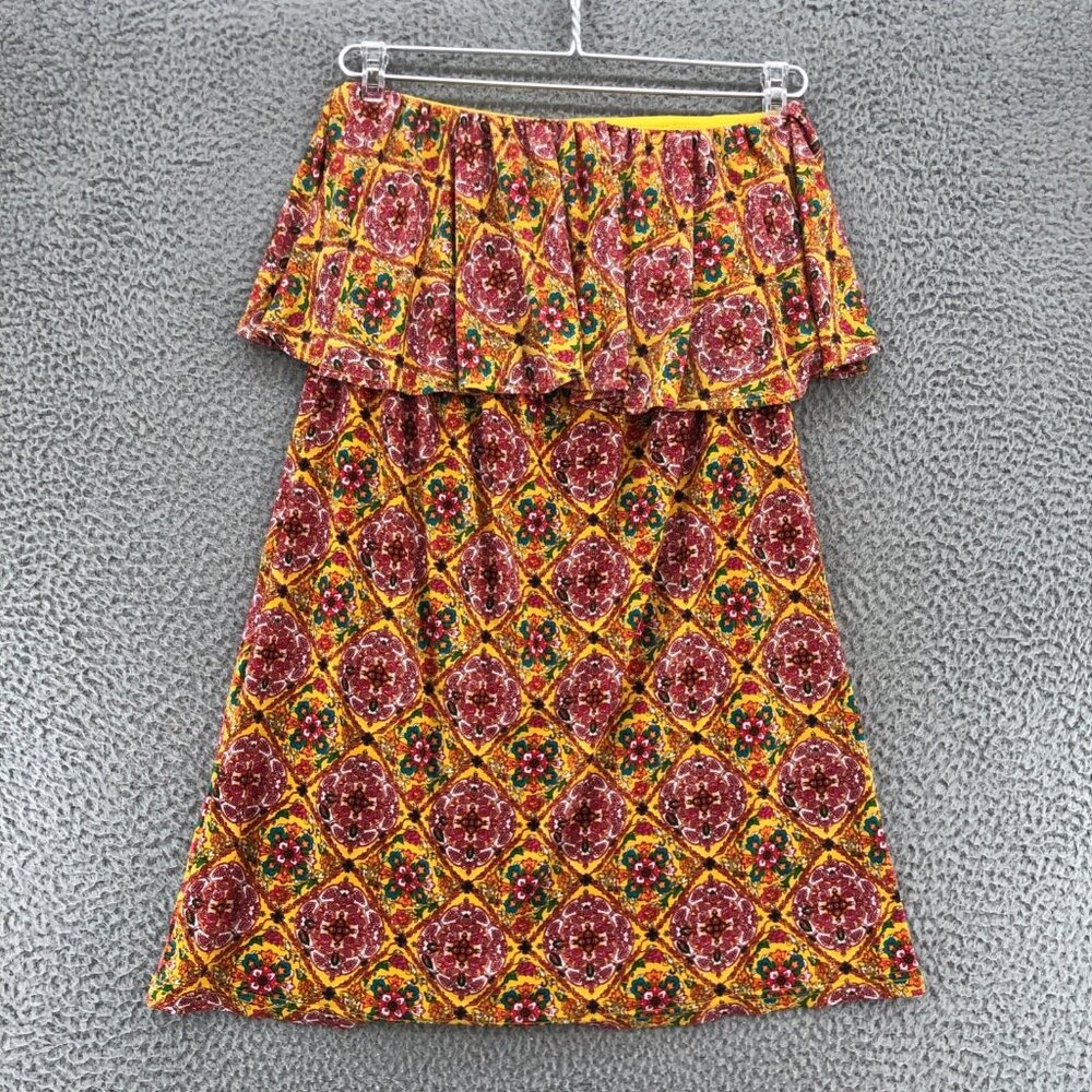 Judith March Dress Womens Medium Yellow Floral Mini Strapless Blouson Flounce
